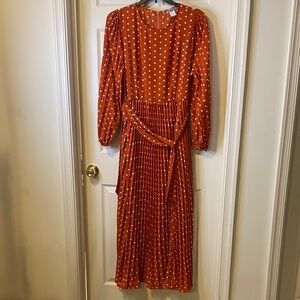 Elegant Red & White Polka Dot Long Sleeve Dress